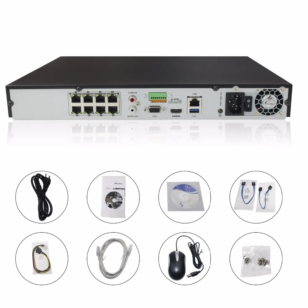 Оригинальный Hikvision 8MP 4K 8CH DS 7608NI I2/8 P для системы видеонаблюдения 2 SATA 8 POE порты Plug &