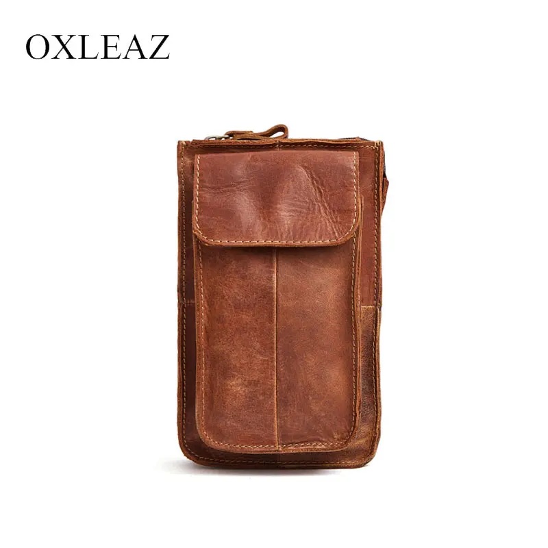 Oxleaz الذكور صغير الخصر حزمة خمر مجنون الحصان الجلود محفظة حزام حقيبة المرأة عارضة السفر الخصر الحقيبة الهاتف حقيبة المال للرجال