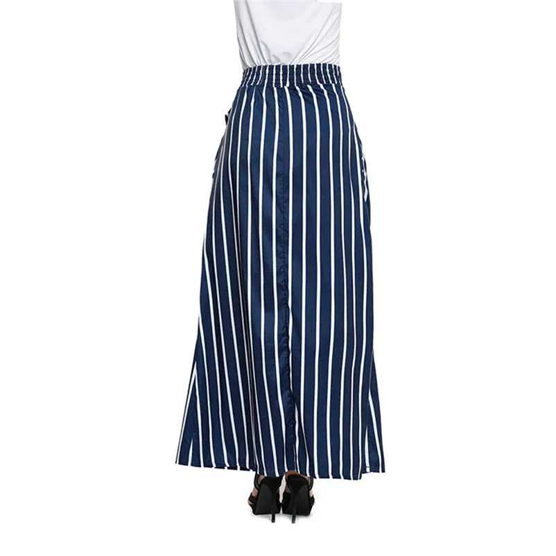HOT sell Fashion 2018 Summer Skirt Womens Striped Ankle-length Chiffon Empire Lace-Up Vintage Long Skirt Femme Saia A06#N (7)
