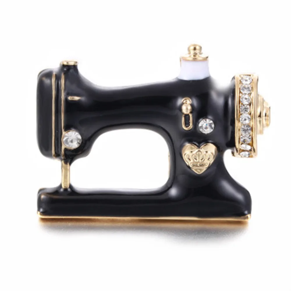 

Ladies Girls Sewing Machine Brooches Black Brooch Mosaic Crystal Brooches Collar Scarf Decorative Accessories