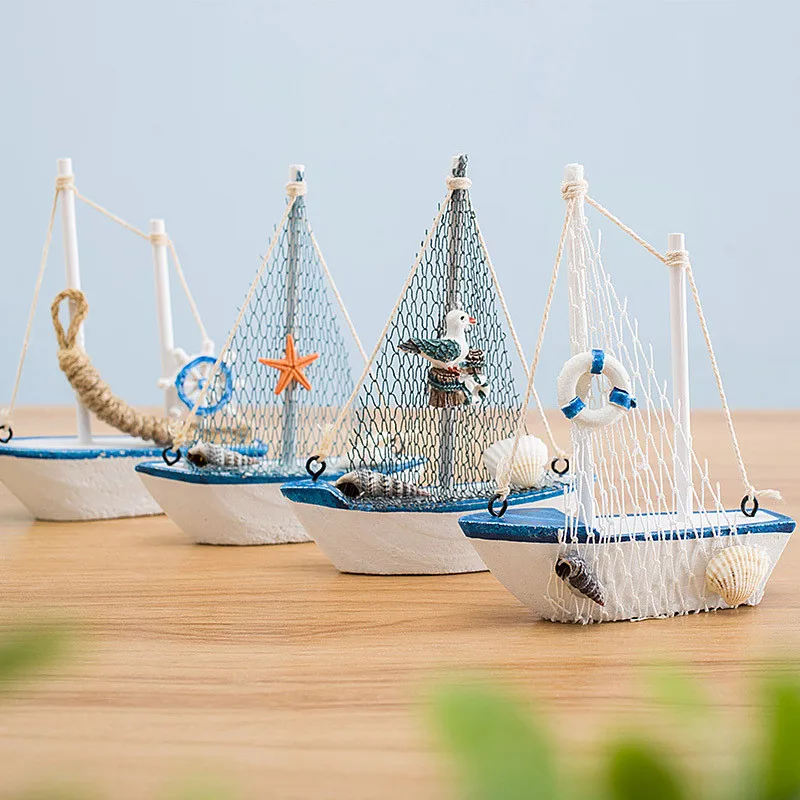 Mediterranean style 14cm boat sail model handmade creative home decoration  ornaments