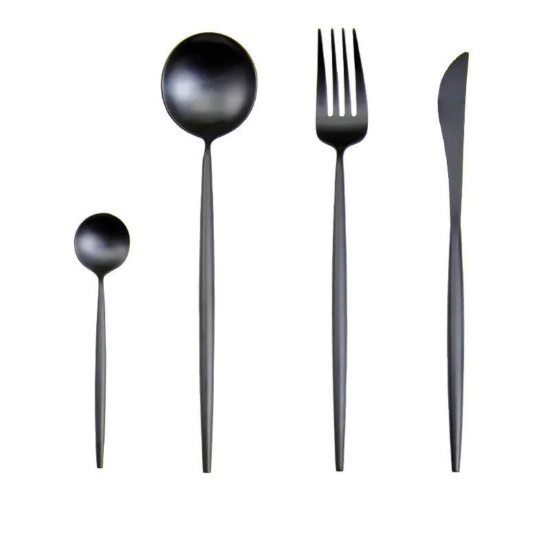 Hot Sale Matte Black Cutlery Set Silverware Set 304 Stainless Steel Dinnerware Set Spoons Forks and Knives Drop Shipping