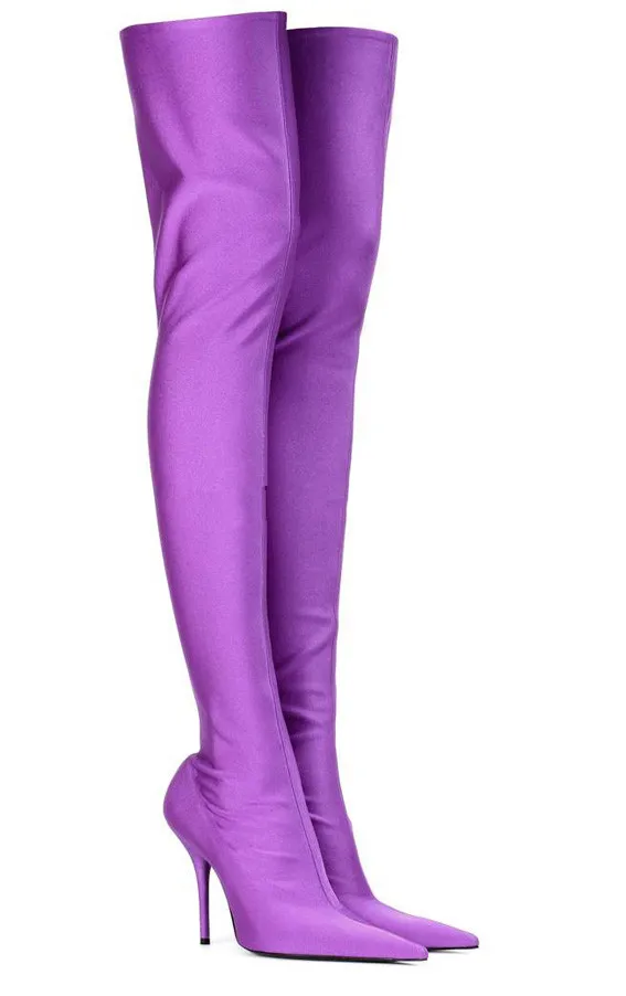 

New Arrivals 2017 Pointed Toe Silk Slim Woman Thigh High Boots Stiletto High Heels Elasticity Boots Slip-on Dress Shoes Woman