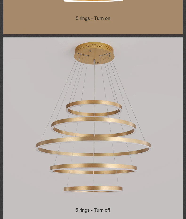 Алюминиевая кольцевая Люстра для столовой гостиной подвесной шнур подвесная люстра освещение для ресторана светодиодный золотой люстра