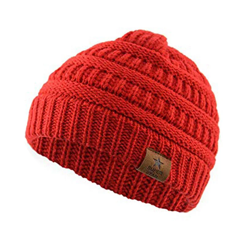 Зимние шапки для детей, супер звезда, теплая шапочка-бини, вязаные шапочки, шикарные шляпы для девочек, милая вязаная Лыжная шапочка для мальчиков, детские шапки - Цвет: Красный