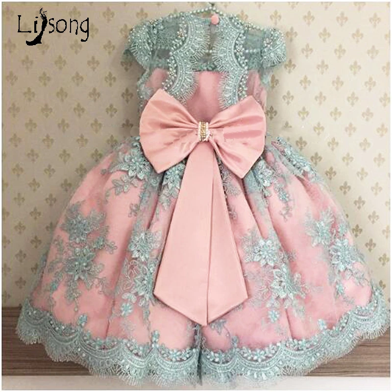 pink and blue flower girl dresses