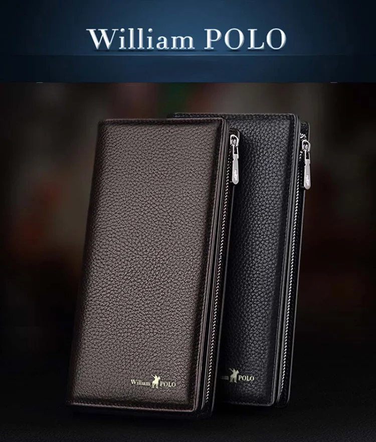 WilliamPOLO из натуральной кожи Для мужчин бумажник на молнии Застежка дизайн длинный Бизнес телефон для кредитных карт клатч кошелек мужская
