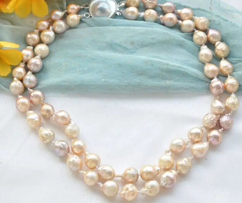 

ddh001976 double strands 13-15mm gold pink pearl necklace 28% Discount