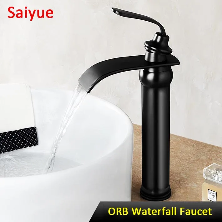 

Hot Sale Unique Design Single Handle Waterfall Black Oil Rubbed Bronze Basin Faucet Tap Hot and Cold Bathroom Sink Faucet Mixer