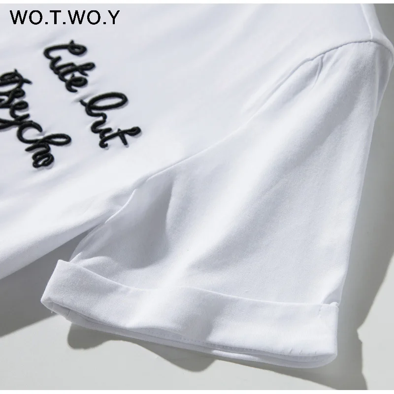 WOTWOY футболка с вышивкой с буквами женские летние хлопковые футболки с круглым вырезом и коротким рукавом белые женские футболки больших размеров Harajuku