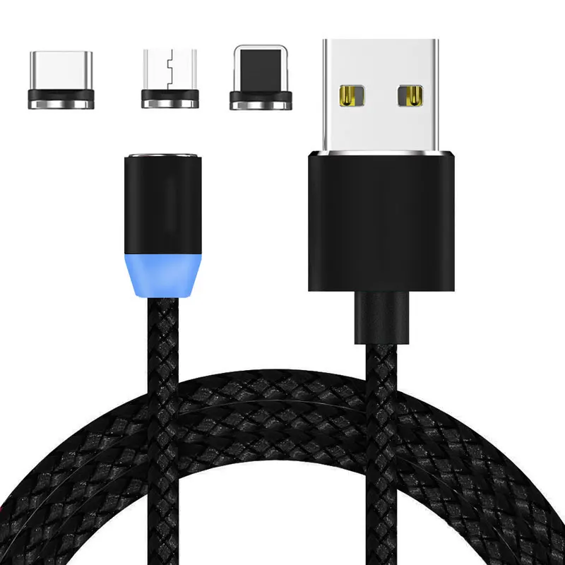 

1M 2M (3.3ft) LED Round Magnetic Adapter Charger 2.4A 1m USB Data Cable For Samsung huawei xiaomi for iphone for type c