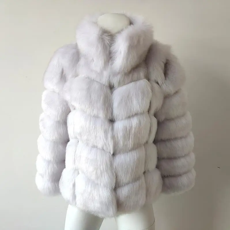 Hot sale warm winter Overcoat fashion fox fur coat large size women's faux fur coat women - Цвет: white with black tip