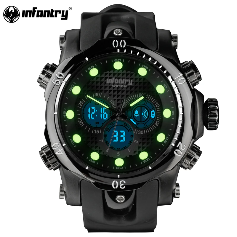 

Mens Watches Top Brand Luxury INFANTRY Chronograph Sports Watch Analog-Digital Military Rubber Quartz Watch Relogio Masculino