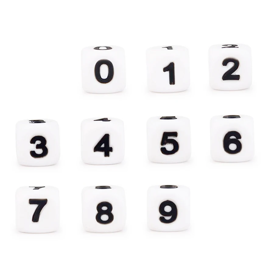 

50pc Silicone Digital Beads for DIY Birthday on Pacifier Chain Clips 12MM Chewing Number Bead for Teether Necklace Teething Toy