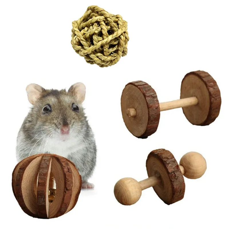 

Hamster Toys Wooden Wood Molar Chew Toy Unilateral Barbell Grass ball Toy for Small Animals Toys speelgoed