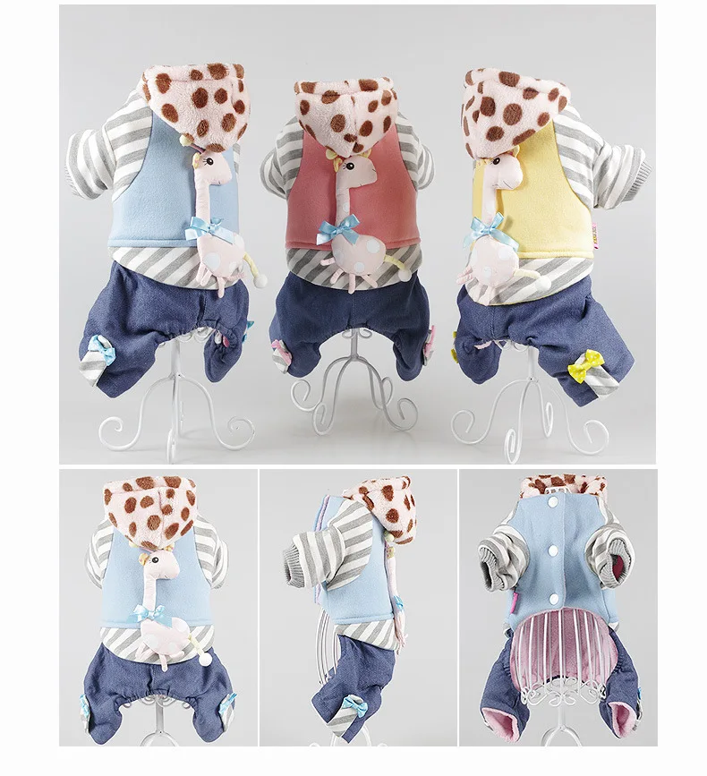 Лидер продаж; сезон осень; хлопковая собачка; одежда с пуговицами и кепкой; разноцветная мозаичная анимационная одежда с жирафом