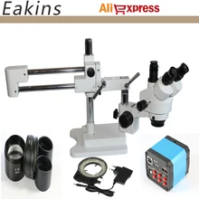 3.5X-90X Soporte Doble Brazo Zoom Estéreo trinocular Microscopio Cámara De 14MP + 144 unids Led Microscopio industrial reparación de PCB
