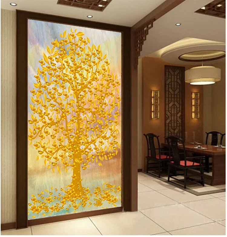 Картина маслом с золотыми монетами DIY Мозаика из пасторальных стежков вышивка