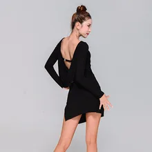 Хорошее качество латинские танцевальные рубашки платье для леди черный леопардовый цветок платье с вырезом Женские квадратные Бальные платья для упражнений 13154