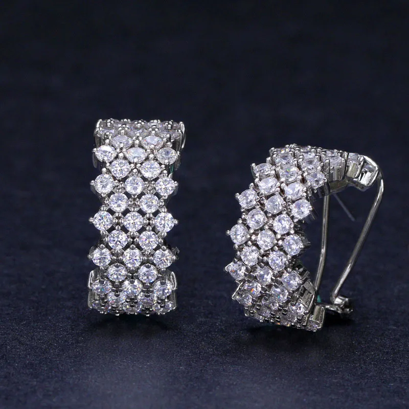 silver color CWWZircons высокое качество серебро и Роза золотого цвета Блестящий AAA кубический цирконий камень проложили круглые серьги-кольца для женщин CZ248 - Окраска металла: silver color