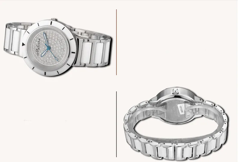 Марка Мелисса Для женщин платье в деловом стиле часы классические Звездная ночь звезды Кристаллы часы реального Керамика браслет наручные