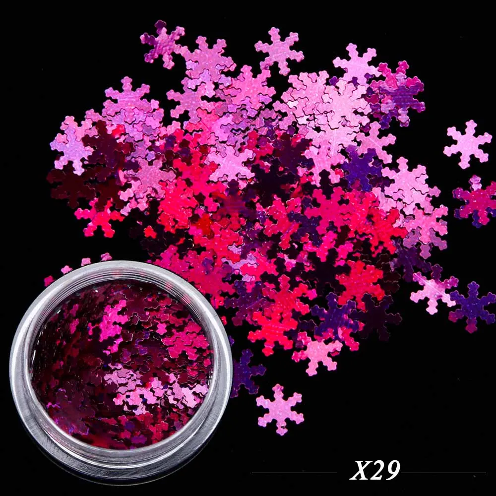 Полная красота 1 коробка лазерные блестки для ногтей AB Зимний снег хлопья голографические блестки инструмент для украшения ногтей для нейл-арта CHX1-30 доступа - Цвет: X29