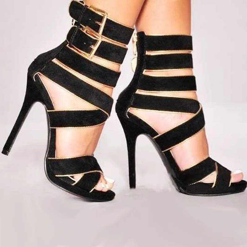 

Sandalias Femininas Women High Heel Sandals Fashion Ladies Suede Cross Strappy Hollow Stiletto Heels Women Gladiator Sandals