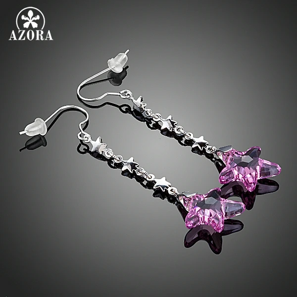 AZORA Lovery Girl's Fashion Jewelry With Pink Five-pointed Star Stellux Austrian Crystal Purple Drop Earrings TE0254