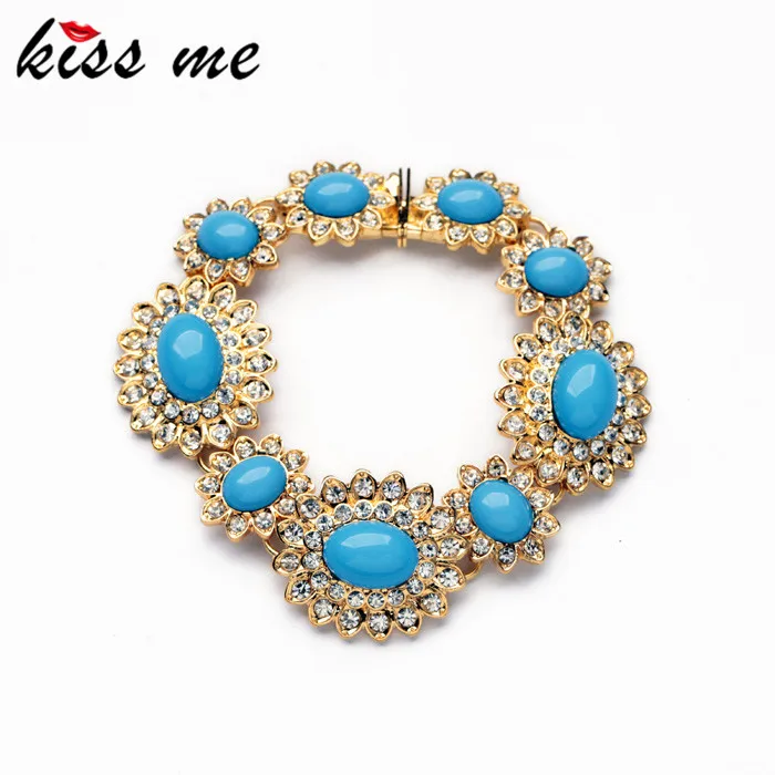 

KISS ME Factory 2017 Elegant Blue Resin Stone Gold Color Statement Bracelet Jewelry Fashion Charm Bracelets Bangles for Women