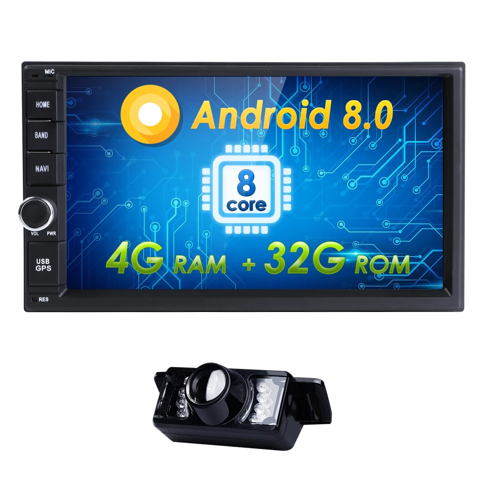 

7"Hizpo 4G+64G Android9.0 OctaCore Universal Car Audio Stereo GPS Navigation Double 2Din 1024*600 HD Head Unit Multimedia Player