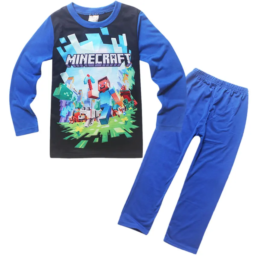 

Minecraft spring and autumn cartoon children's wear long-sleeved T-shirt + casual pants home service boy girls pajamas clothing