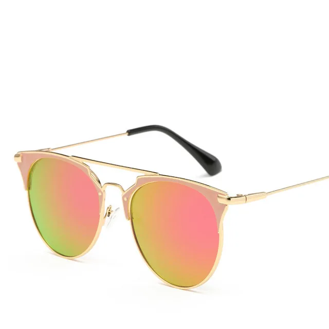Зеркальные розовые золотые солнцезащитные очки кошачий глаз, женские круглые Роскошные Брендовые женские солнцезащитные очки, женские рейв Модные Ретро Звездные стильные оттенки - Цвет линз: gold red