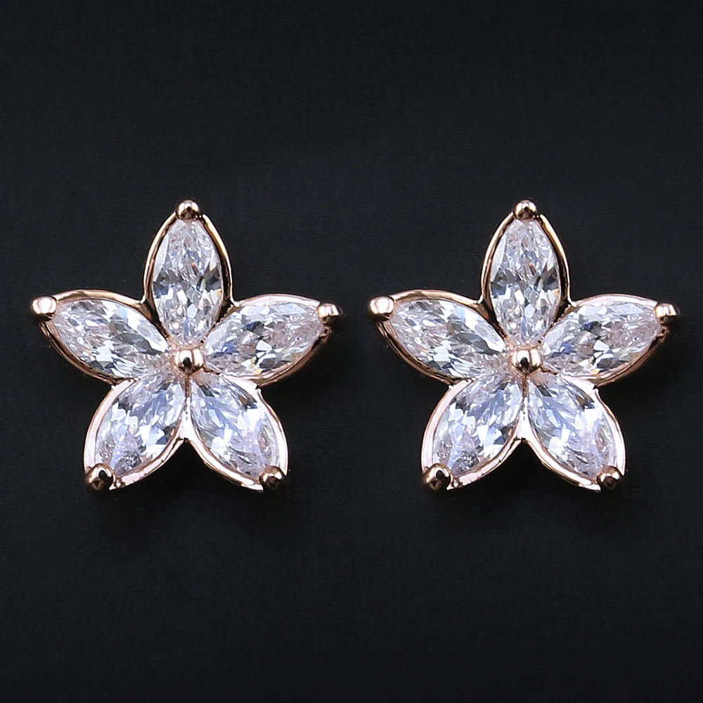 

Flower Star Stud Earrings Paved Shiny Austrian Cubic Zirconia Earrings for Women Daily Wear Simple Women Earring Rose Gold Color