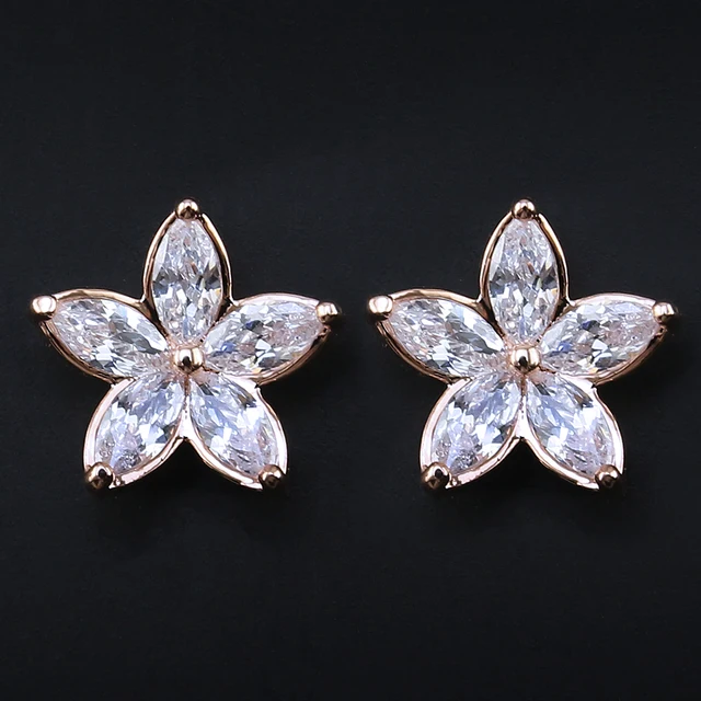 Flower Star Stud Earrings Paved Shiny Austrian Cubic Zirconia Flower Star Stud Earrings Paved Shiny Austrian Cubic Zirconia For Women Daily Wear Simple