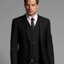 Щедрый черный костюм мужские Нарядные Костюмы для свадьбы лацканы мужские Свадебные Смокинги две кнопки Жених костюмы(куртка+ Штаны+ жилет+ галстук