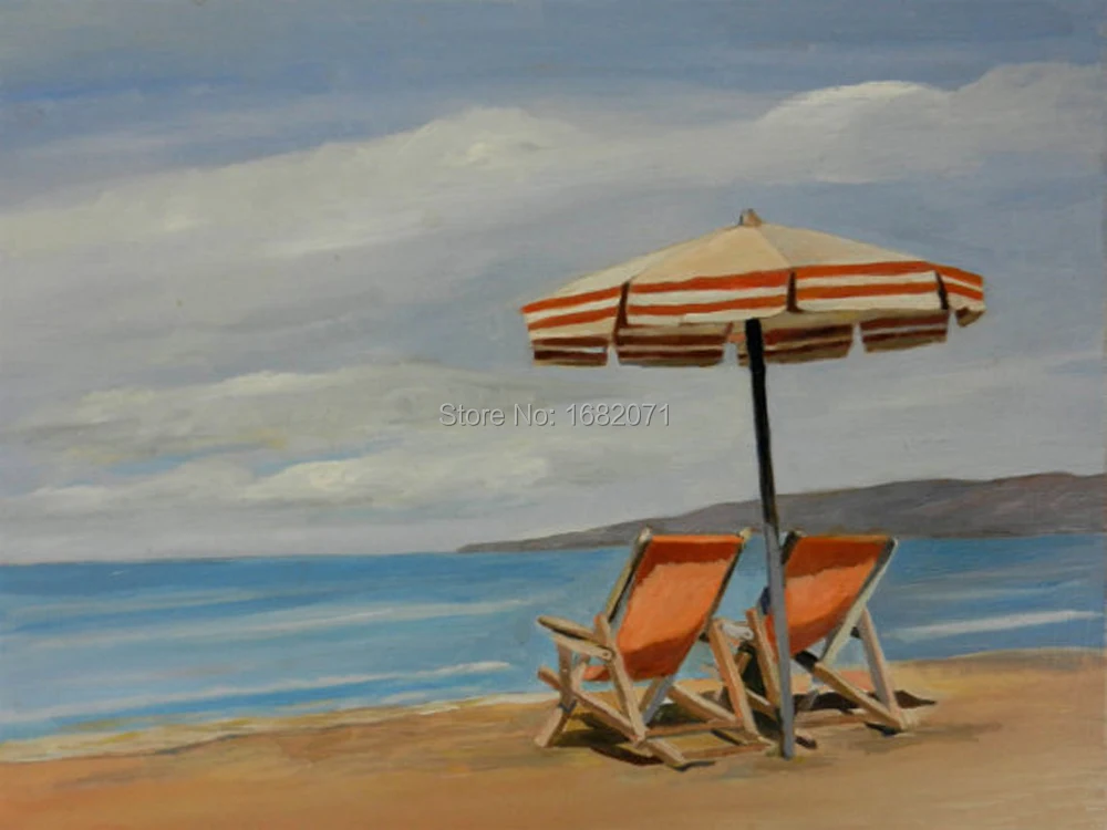 

Artist Hand-painted High Quality Impression Landscape Oil Painting on Canvas Seaside And Beach Chair Oil Painting On Canvas