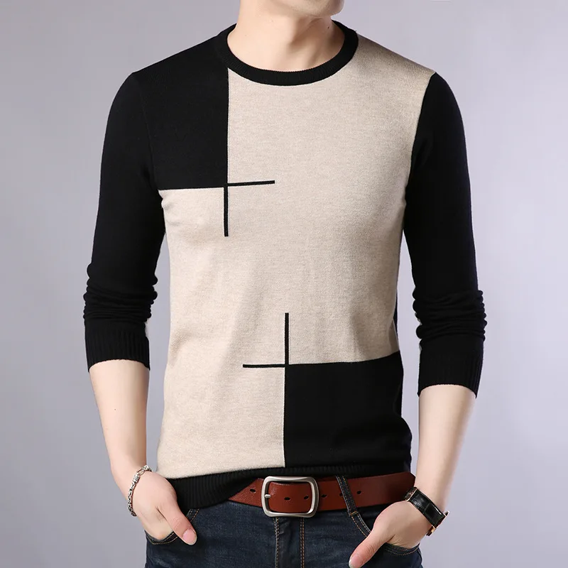 Осенний повседневный мужской свитер с круглым вырезом, приталенная трикотажная одежда, мужские свитера, пуловеры, пуловеры для мужчин, M-3XL - Цвет: Black