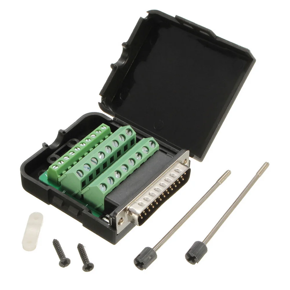 

1pc Practical DB25 D-Sub 25Pin Male Connector Terminals Module Screw Cable Plug Cover Solderless Connectors 5*55*25mm
