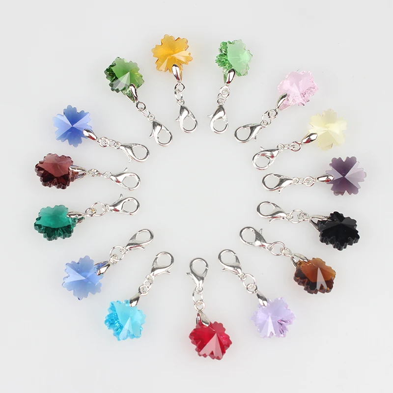 

12pcs/lot Snow Flowers Pendant With Lobster Clasp Crystal Charms 14MM For Glass Living Memory Locket
