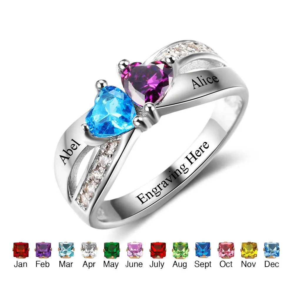 

Engagement Rings Personalized Jewelry 925 Sterling Silver Heart Birthstone Engrave Name Pomise Rings For Women(RI102504)