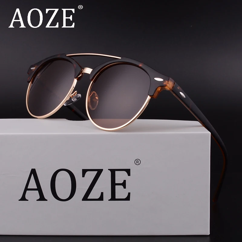 AOZE 2018 новые круглые брендовые солнцезащитные очки поляризационные полуоправы с