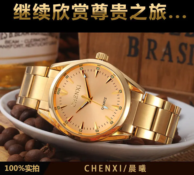 Tanie Pełna złoty Chenxi marka zegar złota mody mężczyźni zegarek na rękę pełne zegarki kwarcowe ze stali nierdzewnej zegarek na rękę hurtownie CHENXI złoty 006B