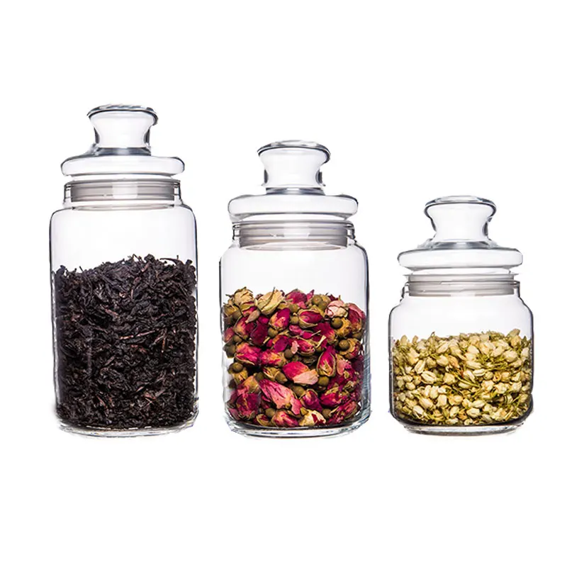 

Glass tea cans clear lead free sealed jasmine tea storage box empty pickle jar caddies tins