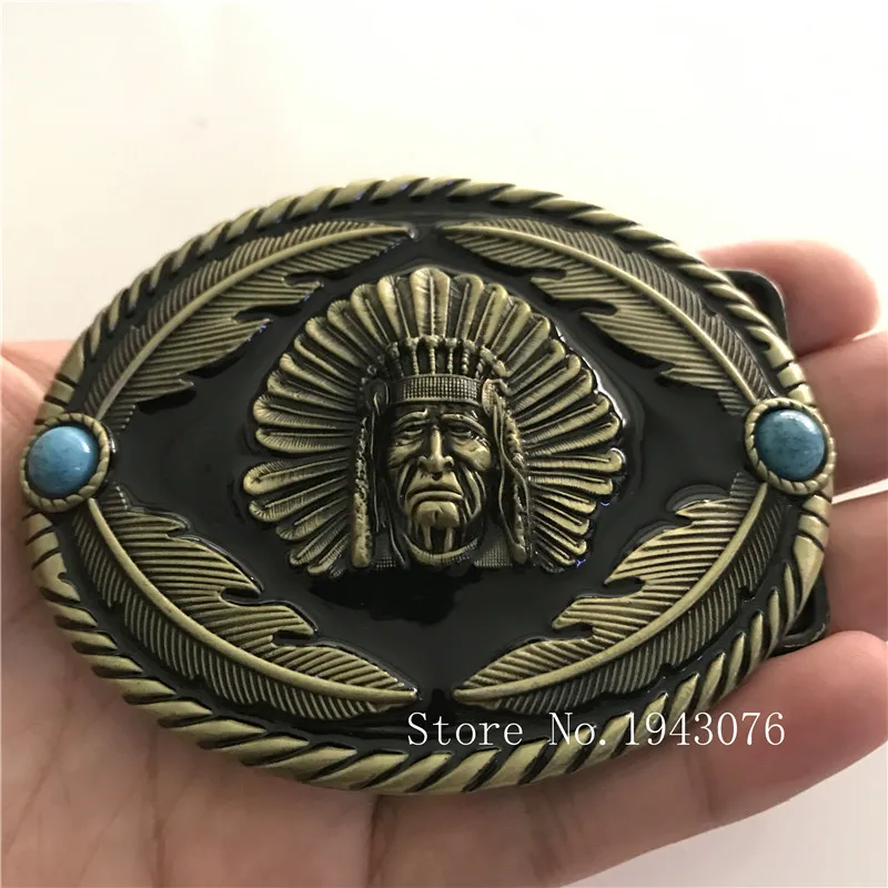 

Retail New Bronze Feathers Indian belt buckle with Oval metal cowboy belt head man Jeans Jewelry accessories Fit 4cm Wide Belt