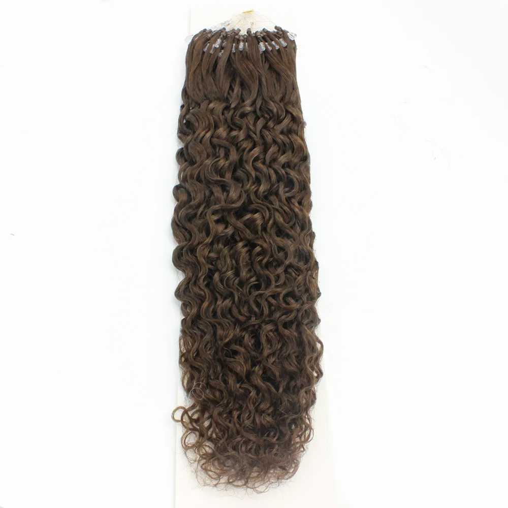 Micro Ring/Bead Loop Hair Extension Black Brown Curly Brazilian Human