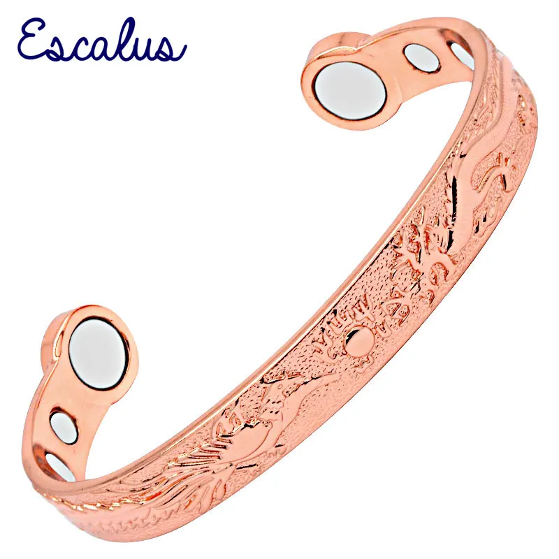 

Escalus Vintage Pure Copper Wide Bangle With Antique Silver And 6 Strong Magnets Healing Bio Bracelet For Men And Women Jewelry