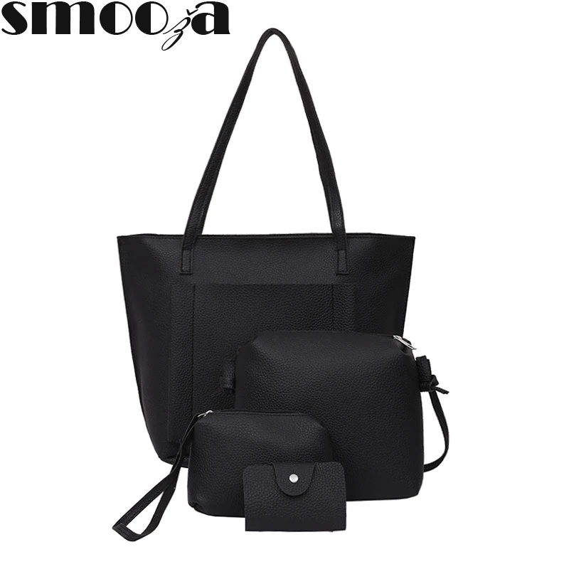 

SMOOZA 4Pcs/Set 2018 Top-Handbag Big Capacity Female bag Fashion Shoulder Bag Purse Ladies PU Leather Crossbody Bag