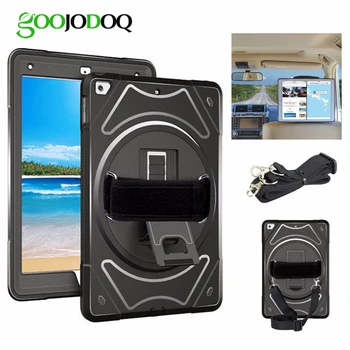 

For iPad Air 2 Air 1 Case Kids with Hand Strap Shoulder Belt 360 Stand Shockproof Full Protective Silicone +PC Case Students