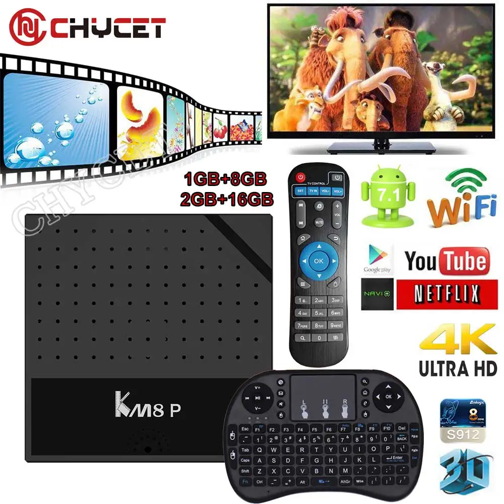 

KM8 P TV Box Amlogic S912 Octa core 1GB/8GB 2GB/16GB Android 7.1 KM8P Smart TV Box 4K Media Player Optional Keyboard