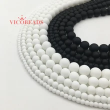 Pedra natural branco preto maçante polonês matte onyx agata contas redondas 16